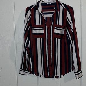 Express Women’s Button Down Navy/Maroon/White Blouse, size Small and Slim